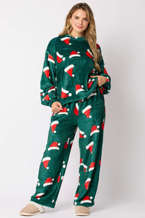 Women's Christmas Hat Pajamas Long Sleeve Trousers Suit