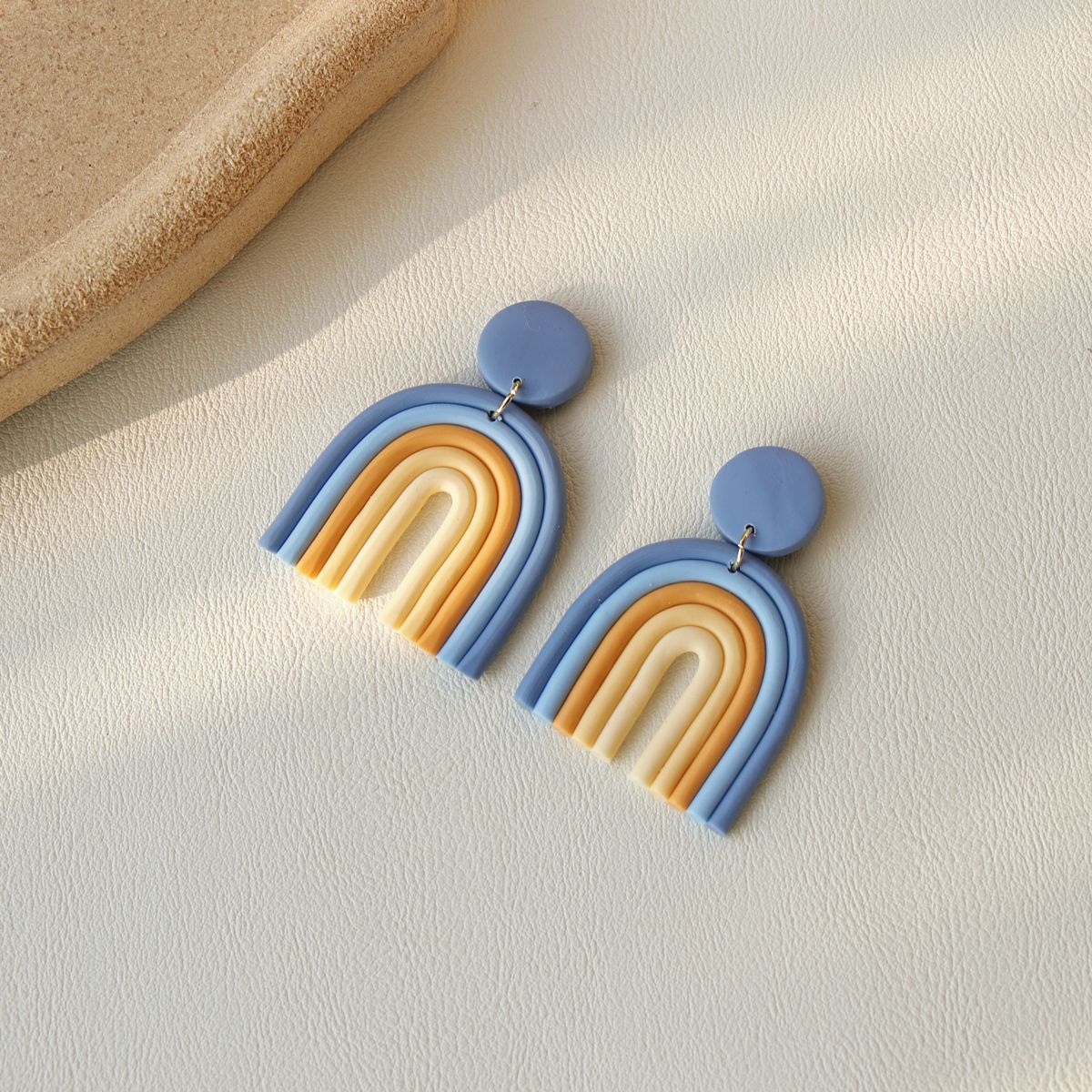 Ins Rainbow Polymer Clay Earrings Clay Hand Made Retro