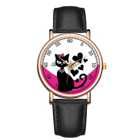 Cat playful quartz watch fashion cute casual rose gold shell powder watch