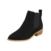 British Solid Color Suede Pointed Square Heel Martin Boots