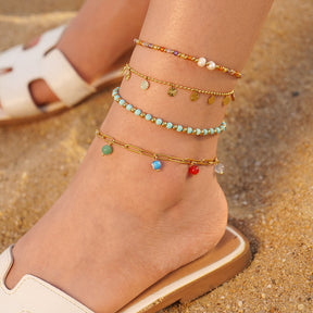 Beach Versatile Women's Simple Bohemian Color Bead Anklet Bohemian Style Foot Ornaments