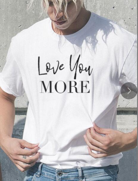 Love You And Love You More Short Sleeve European And American Letters Male And Female Couple Short Sleeve