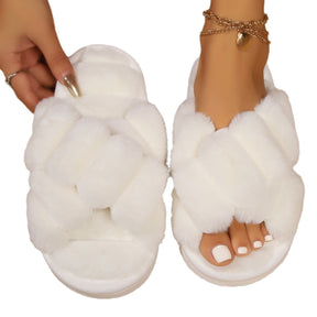 Fluffy Slippers Women's Non-slip Thick-soled Cotton Slippers