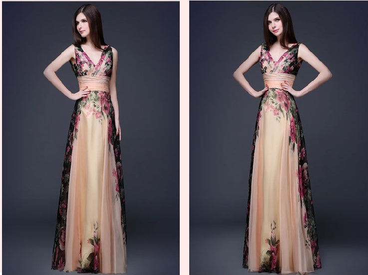 European and American elegant temperament shoulder flower dress Women's evening dress long skirt