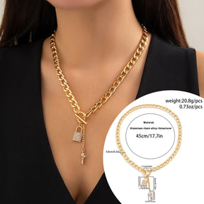 Thick Chain With Shiny Lock And Key Pendant Necklace For Women Trendy Ladies Accessories On The Neck Fashion Jewelry Female