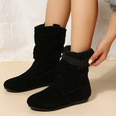 Large Size Flat Bottom Women Buskin Suede Stitching Women Round-toe Boots