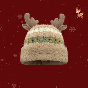 Christmas Knitted Hat With Cute Deer Antler Winter Warm Thick Hat For Girls Women