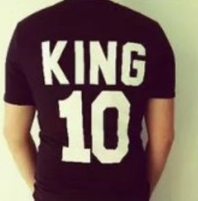 KING 10 QUEEN 10 Printed Back T-shirt Text Couple Wear Short Sleeve Men And Women Same Style