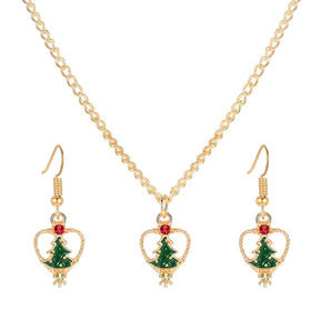 Oil Dripping Colorful Christmas Tree Christmas Gift Earring Necklace Set