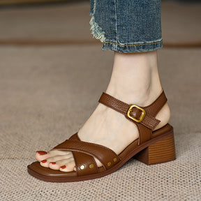 French Style Mid Heel Open Toe Sandals For Women Summer