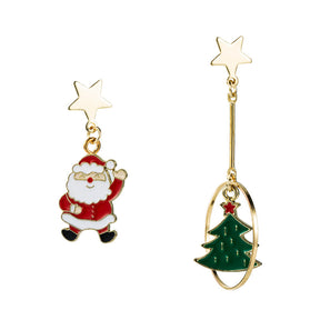 Creative Christmas Series Christmas Gift Ring Christmas Tree Earrings