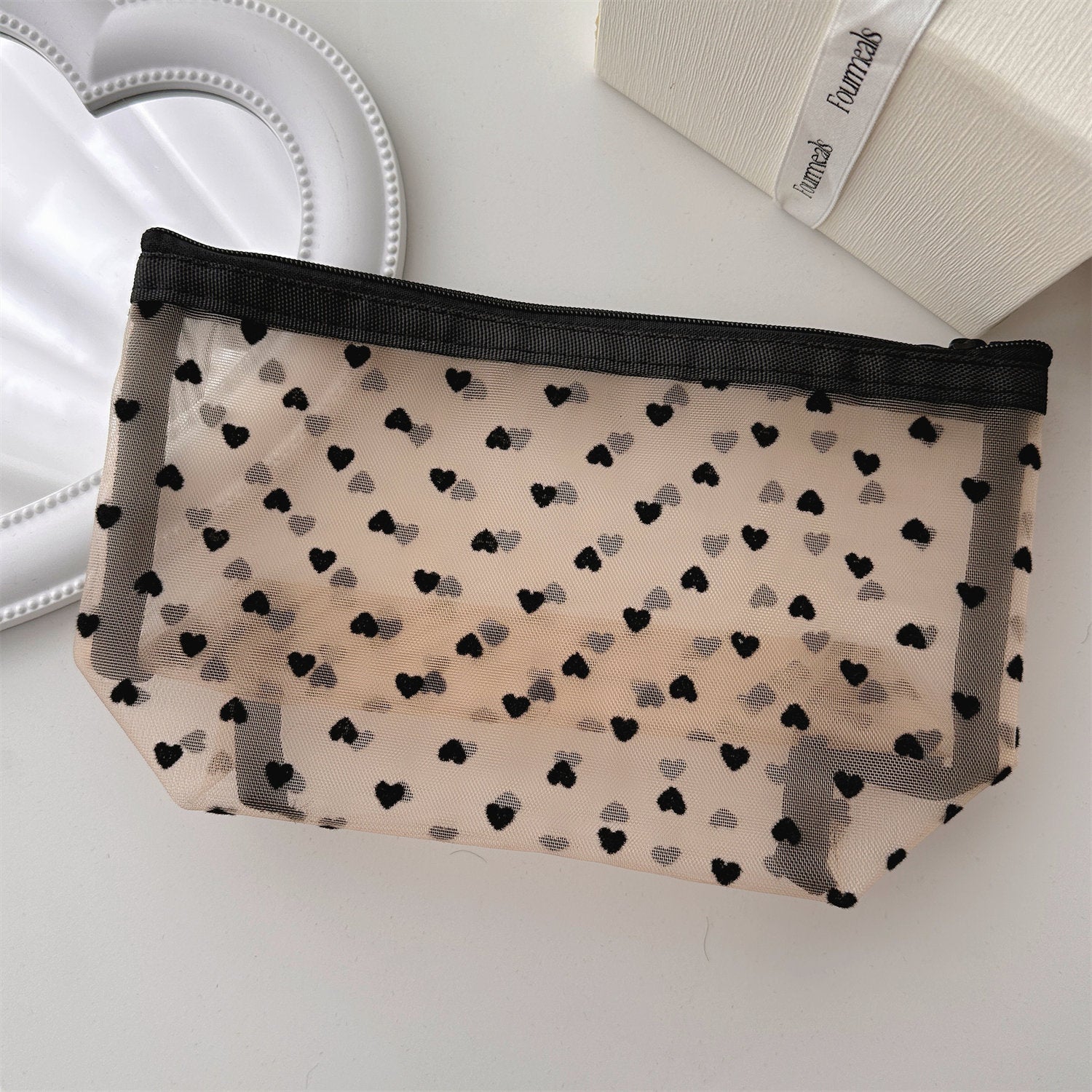 Mesh Cosmetic Love Storage Bag Portable