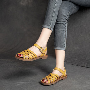 Women's Flat Round Toe Polished Retro Style Artistic Style Roman Sandals