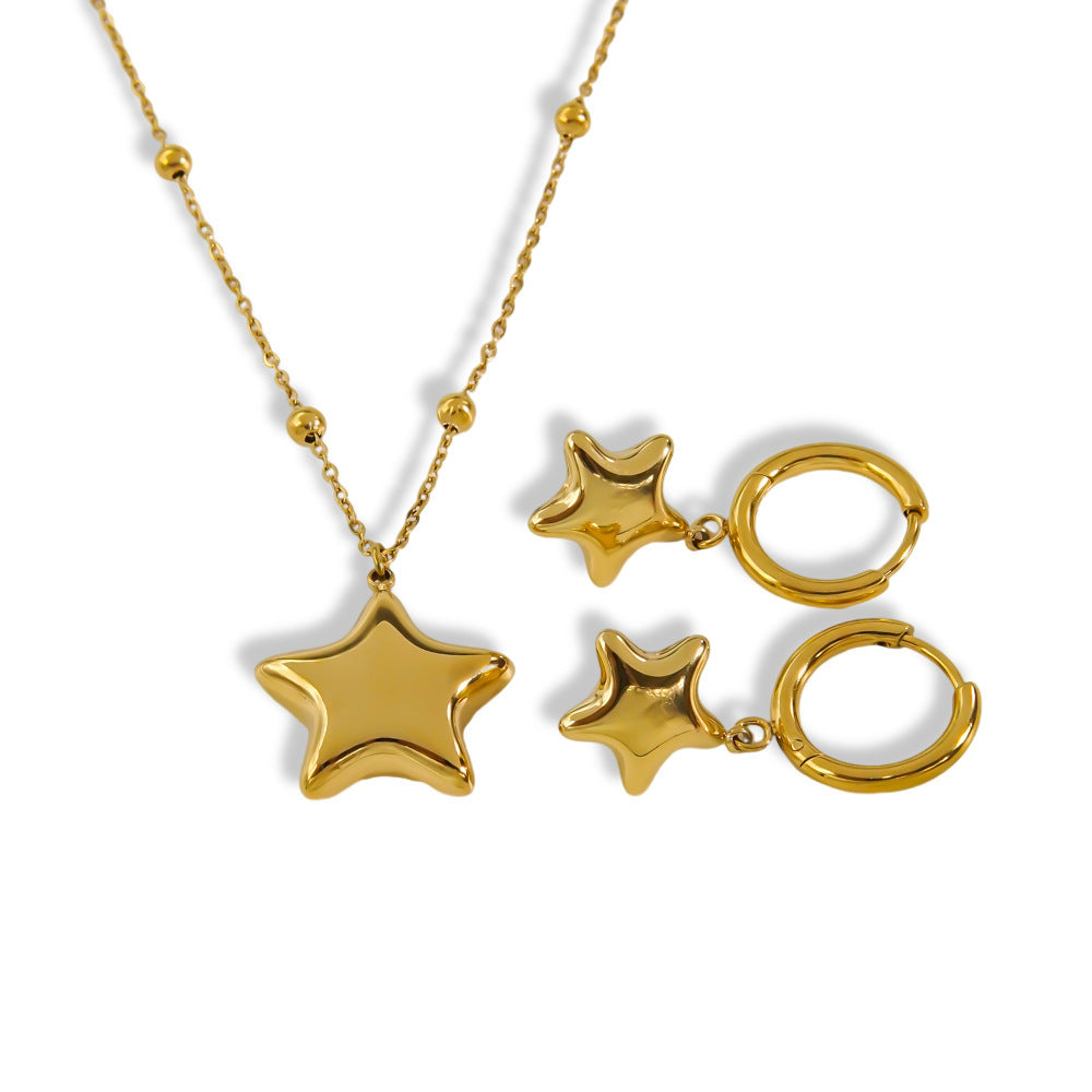 Simple Style Five-pointed Star Stainless Steel Necklace Earrings