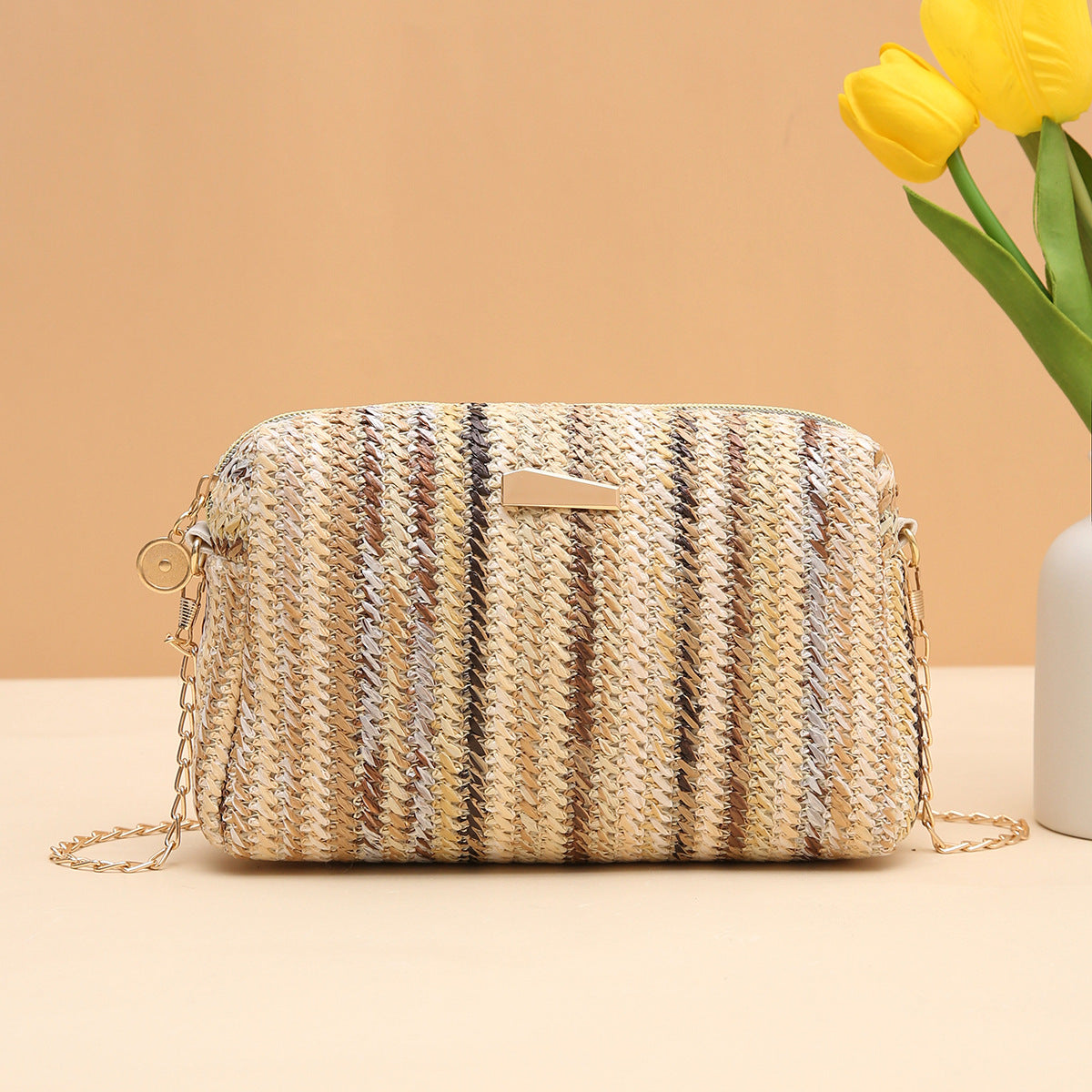 Rainbow Straw Bag Woven Camera Bag All-match Girls Crossbody Bag