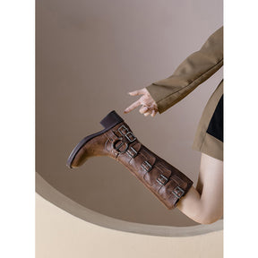 Women's Summer Belt Buckle Chunky Heel Martin Boots