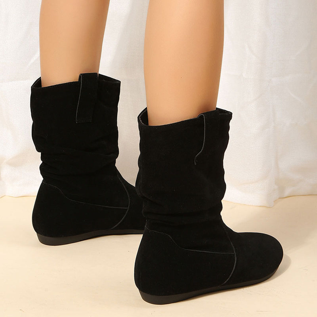 Large Size Flat Bottom Women Buskin Suede Stitching Women Round-toe Boots