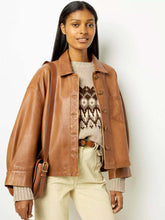 Elegant Brown Profile PU Leather Coat For Women