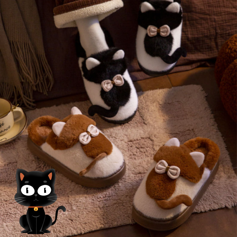 Cute Cat Slippers Fluffy Furry Women Home Platform Slippers Men Winter Plush Slides Indoor Fuzzy Slippers Lovely Cotton Shoes