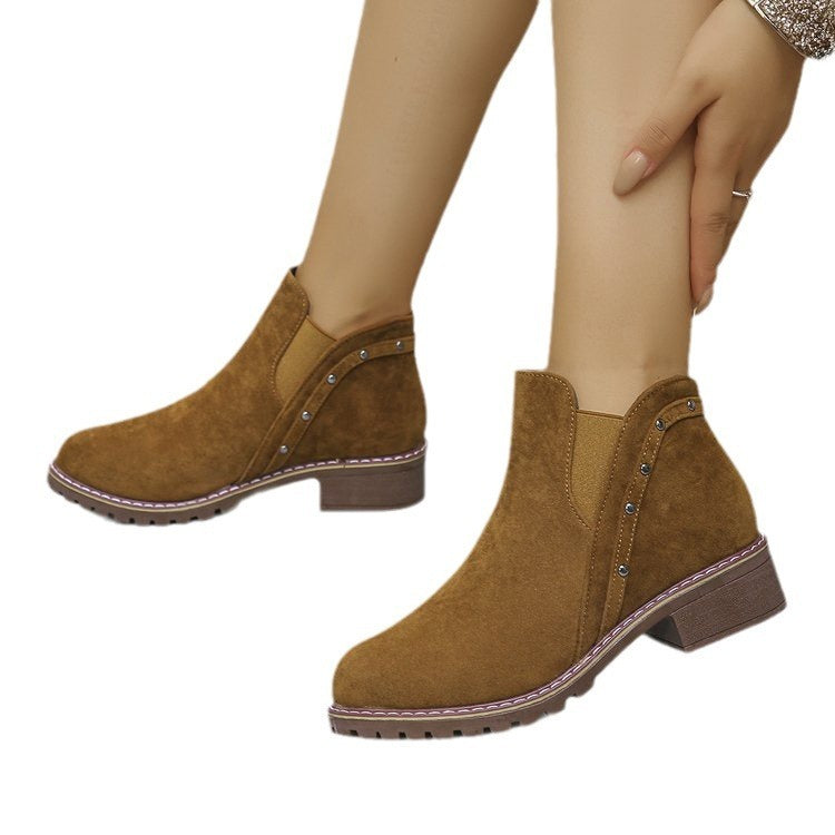 Short Retro Frosted Short Boots Women