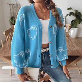 Halloween Sweater Coat Women's Loose Casual Button Sweater