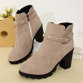 High Heel Women's Chunky Heel Round Toe Side Zipper Ankle Boots