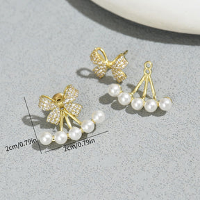 Simple Earrings Female Inlaid Zircon Bow