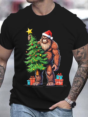 Men's Christmas Bigfoot 3D Printed T-shirt, Casual Round Neck Short Sleeve