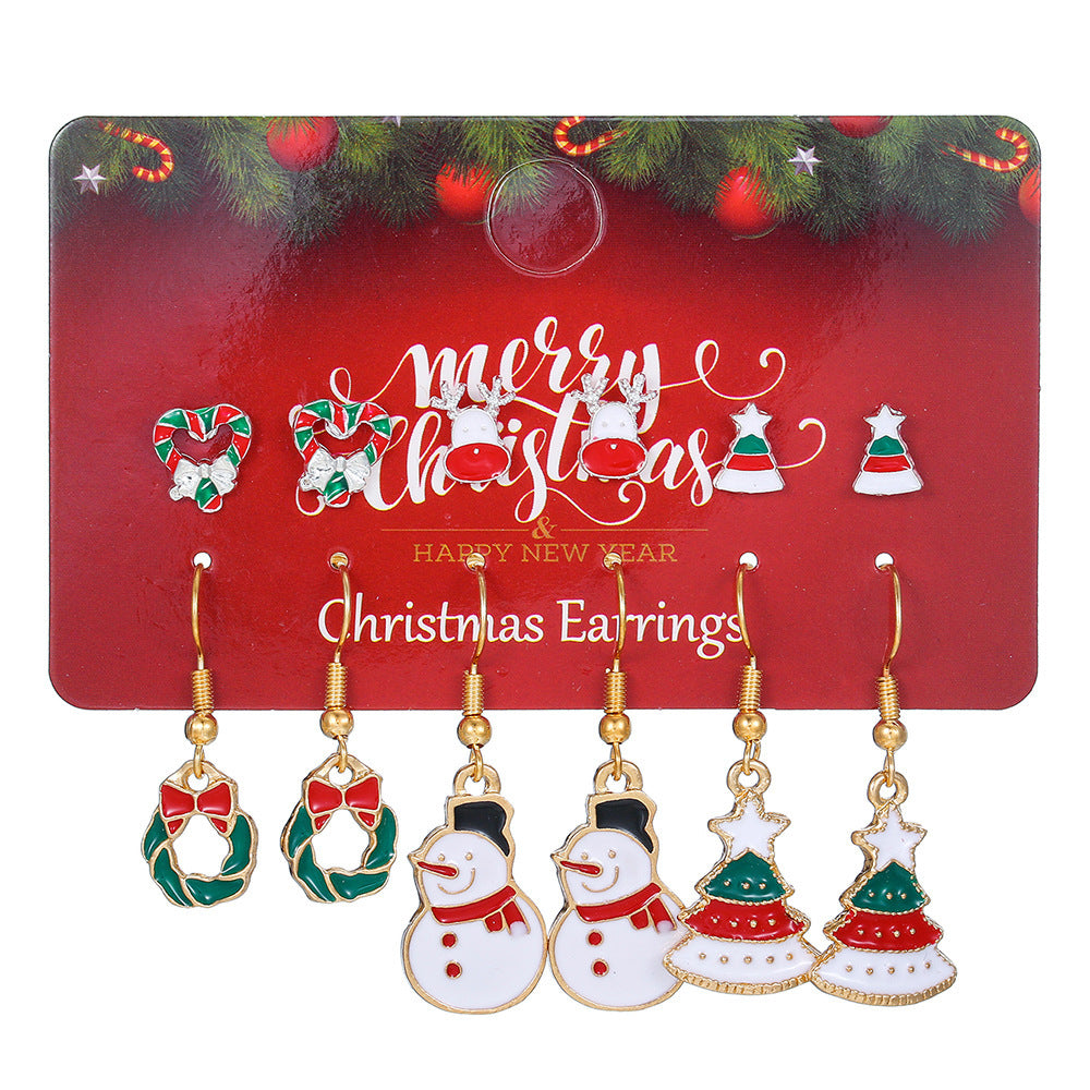 Christmas Stud Combination Suit Snowflake Elk Earrings