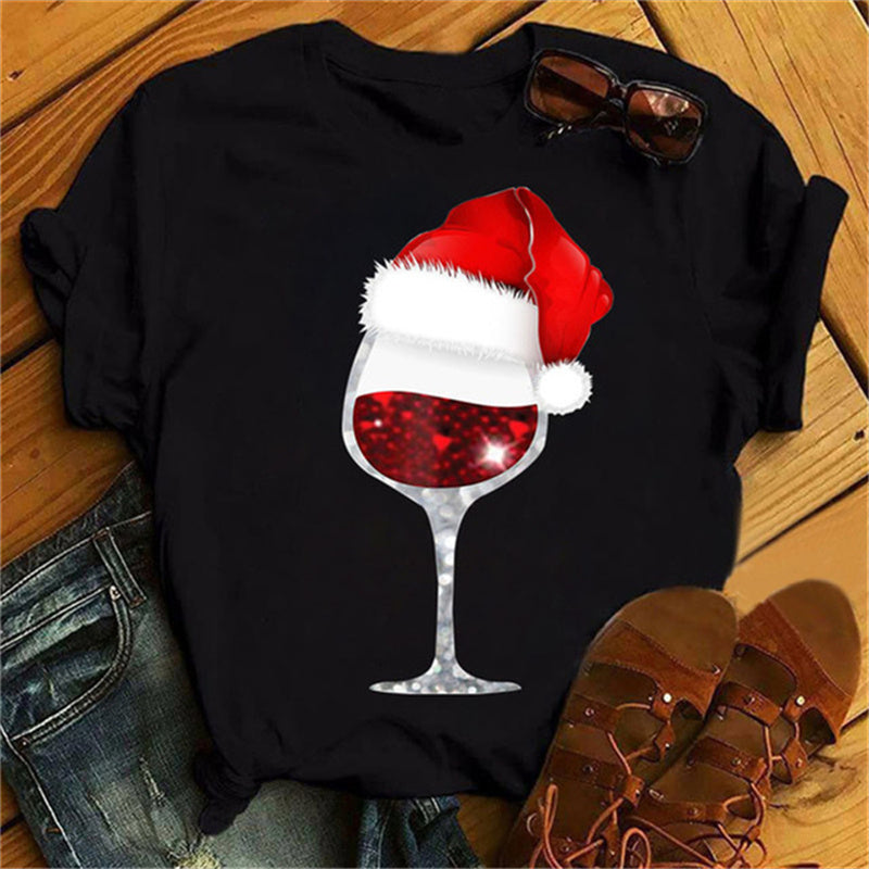 Christmas Wine Glasses Men And Women Couple Red T-shirt