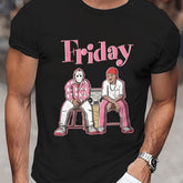 FRIDAY Letter Printed Men's Round Neck Short Sleeved T-shirt, Casual Summer T-shirt, Suitable For Daily Wear And Vacation Destinations