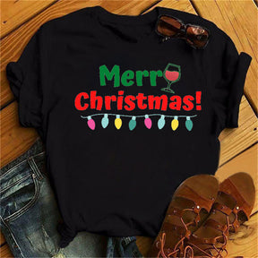 Christmas Wine Glasses Men And Women Couple Red T-shirt