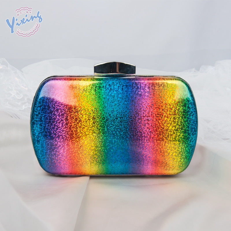 Summer Versatile Rainbow Color Dinner Bag Laser Pu Clutch Gradient Color Women's Bag