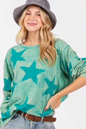 SAGE  FIG Mineral Wash Star Pattern T-Shirt