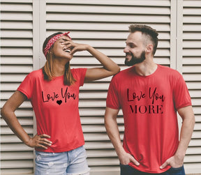 Love You And Love You More Short Sleeve European And American Letters Male And Female Couple Short Sleeve