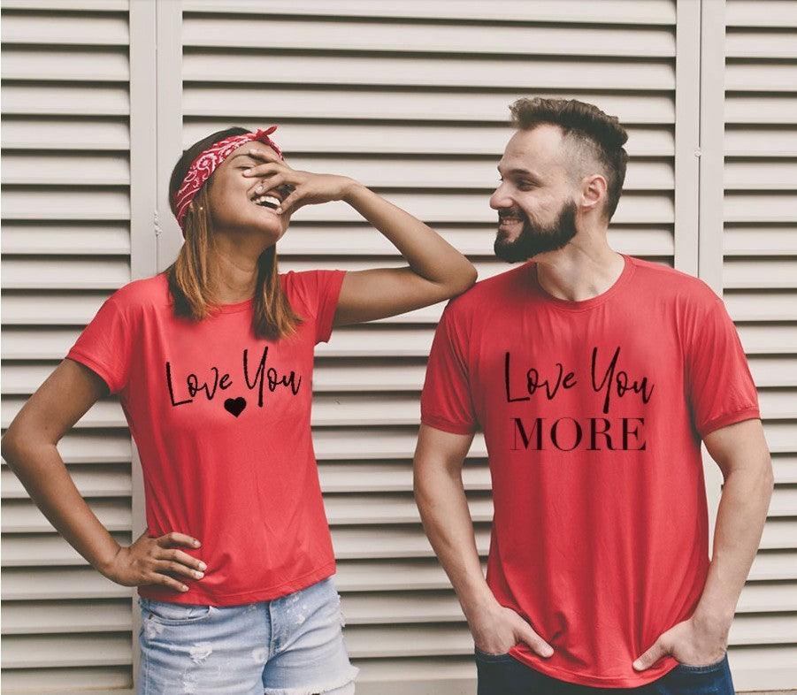 Love You And Love You More Short Sleeve European And American Letters Male And Female Couple Short Sleeve