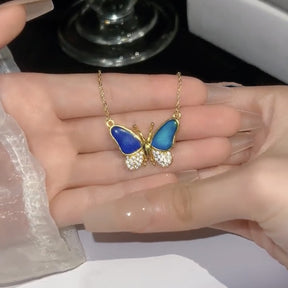 Golden Dripping Oil Variable Temperature Magnetic Butterfly Necklace