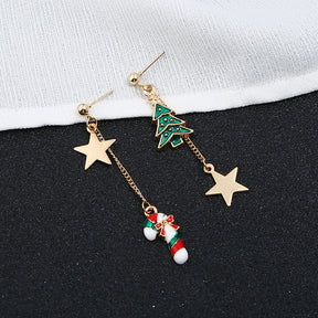 Creative Ladies Christmas Earrings Five-pointed Star Christmas Tree