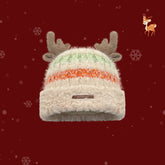 Christmas Knitted Hat With Cute Deer Antler Winter Warm Thick Hat For Girls Women