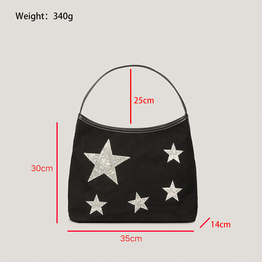 Retro Five-pointed Star Rhinestone Tote Bag For Women