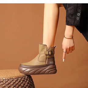 Fleece-lined Platform Muffin Platform Motorcycle Boots Casual Women's Shoes