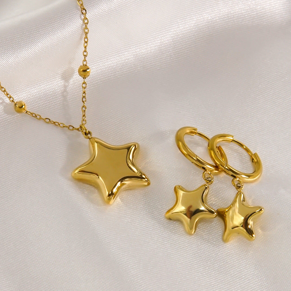 Simple Style Five-pointed Star Stainless Steel Necklace Earrings