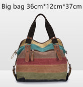 KVKY Brand Fashion Canvas Bag Brand Women Handbag Classic Patchwork Casual Female Shoulder Bags Striped Rainbow Purse Pouch