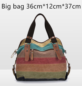 KVKY Brand Fashion Canvas Bag Brand Women Handbag Classic Patchwork Casual Female Shoulder Bags Striped Rainbow Purse Pouch