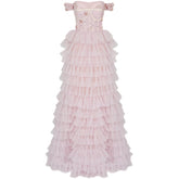 One-line Shoulder Wipe Chest Princess Studded Beaded Cake Skirt Pink Wedding Dress