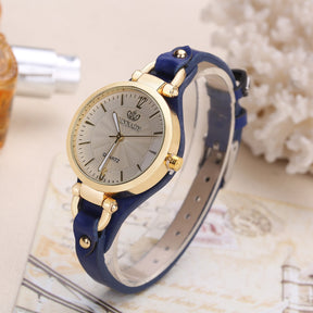 Quartz watch ladies  leather strap solid color