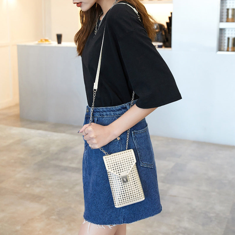 Fashion Soft Leather Rivet Crossbody Chain Bag