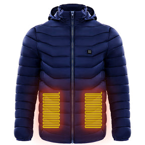 Men Heated Puffer Jacket Electric Heating Coat Insulated Hood Windbreaker 9Heat Zones