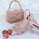 Cross-border Ladies Party Shoes Bag Set Handmade Leaf Decorative Wine Glass Heel