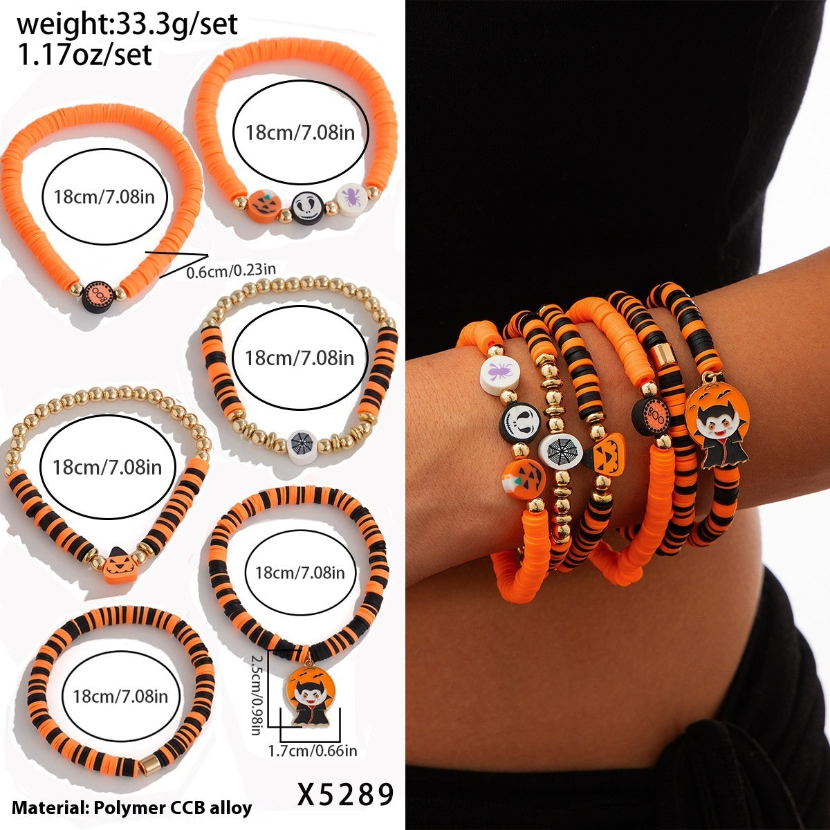 European And American Halloween New Skull Pumpkin Bracelet Suit